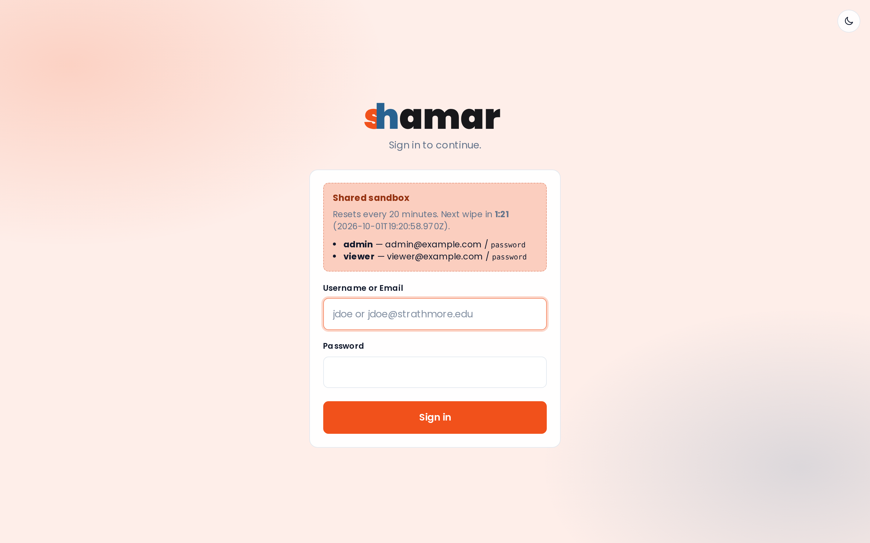 Branded login screen with panel colors and logo lockup